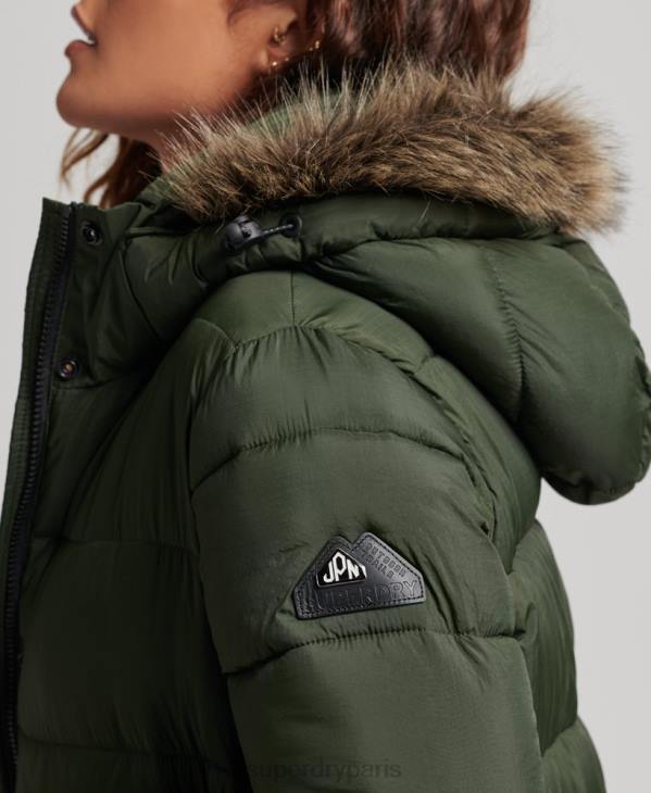 Superdry femmes doudoune longue à capuche en fausse fourrure D64Z3626 vêtements vert