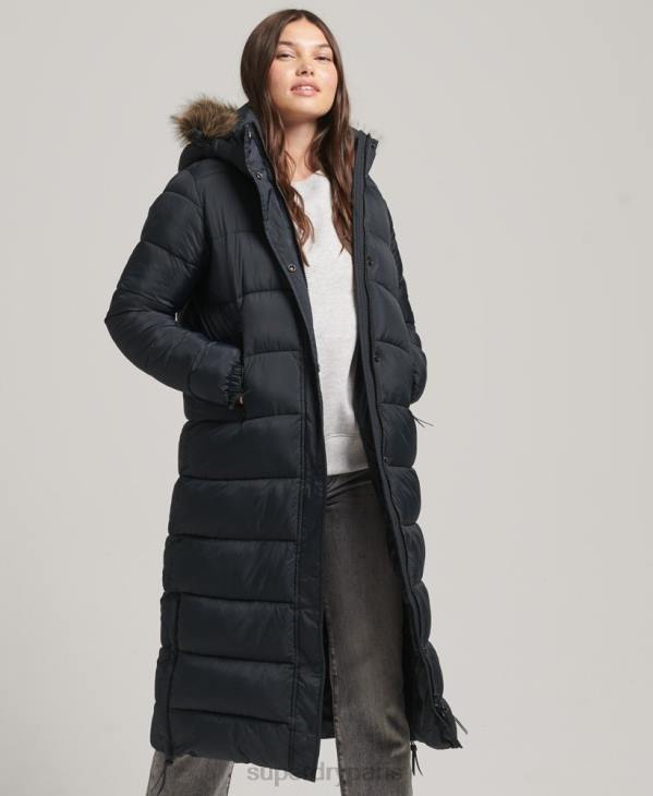 Superdry femmes doudoune longue à capuche en fausse fourrure D64Z3660 vêtements gris foncé