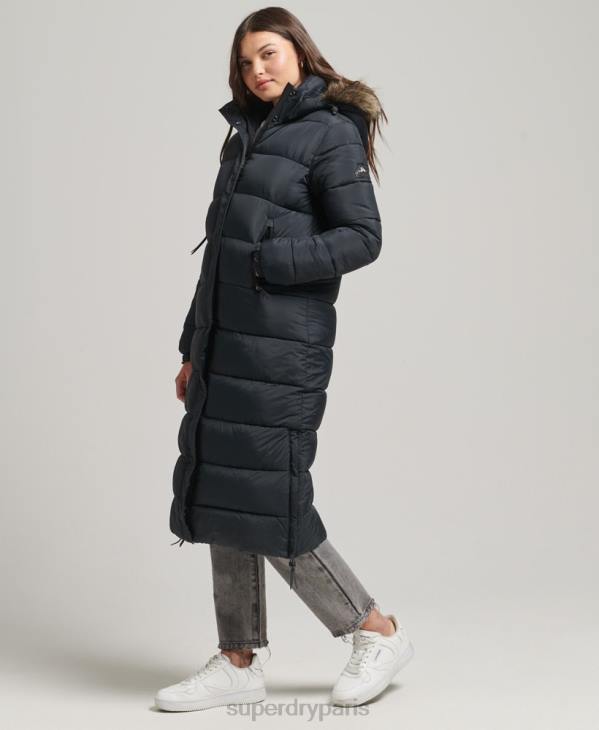 Superdry femmes doudoune longue à capuche en fausse fourrure D64Z3660 vêtements gris foncé