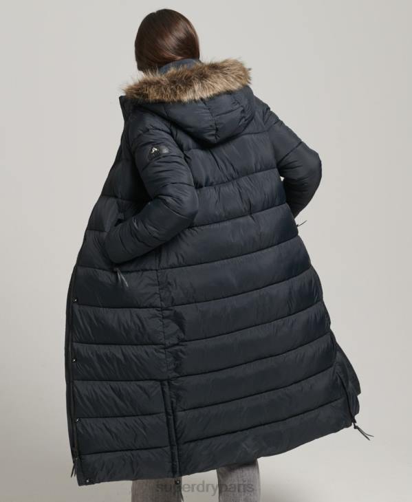 Superdry femmes doudoune longue à capuche en fausse fourrure D64Z3660 vêtements gris foncé