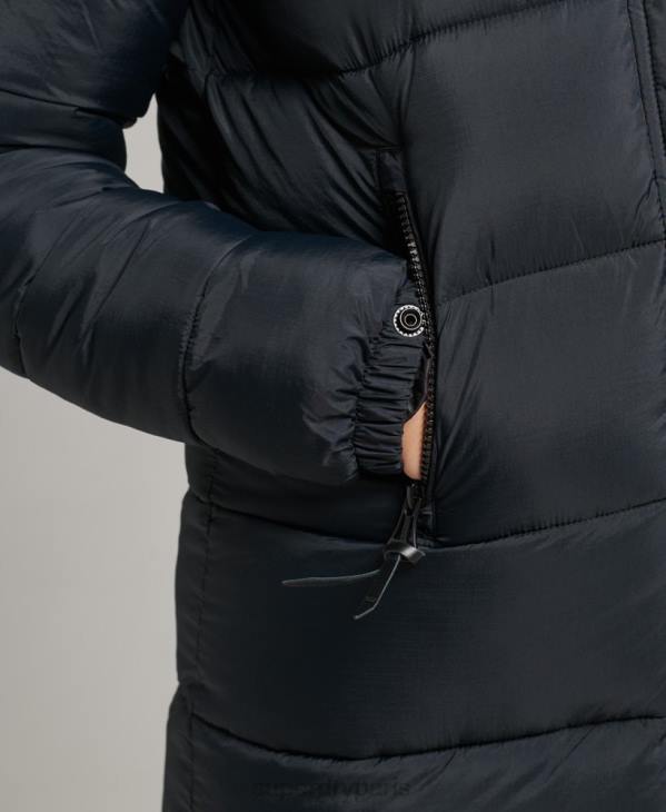 Superdry femmes doudoune longue à capuche en fausse fourrure D64Z3660 vêtements gris foncé
