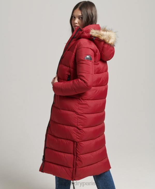 Superdry femmes doudoune longue à capuche en fausse fourrure D64Z3661 vêtements rouge
