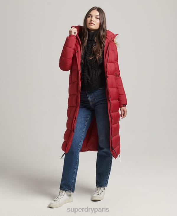 Superdry femmes doudoune longue à capuche en fausse fourrure D64Z3661 vêtements rouge