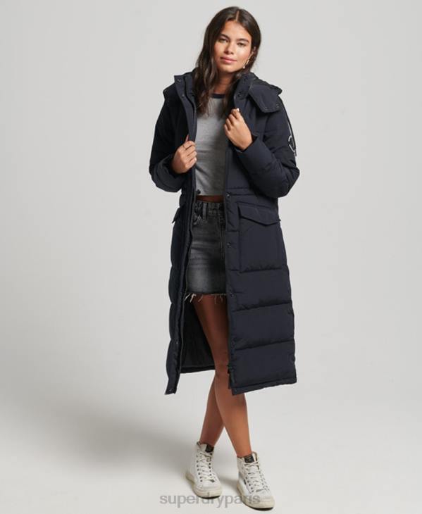 Superdry femmes doudoune longue everest D64Z3588 vêtements gris foncé