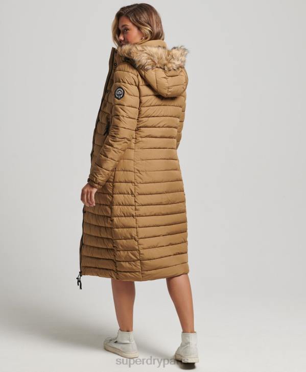 Superdry femmes doudoune longue légère à capuche en fausse fourrure D64Z3701 vêtements brun