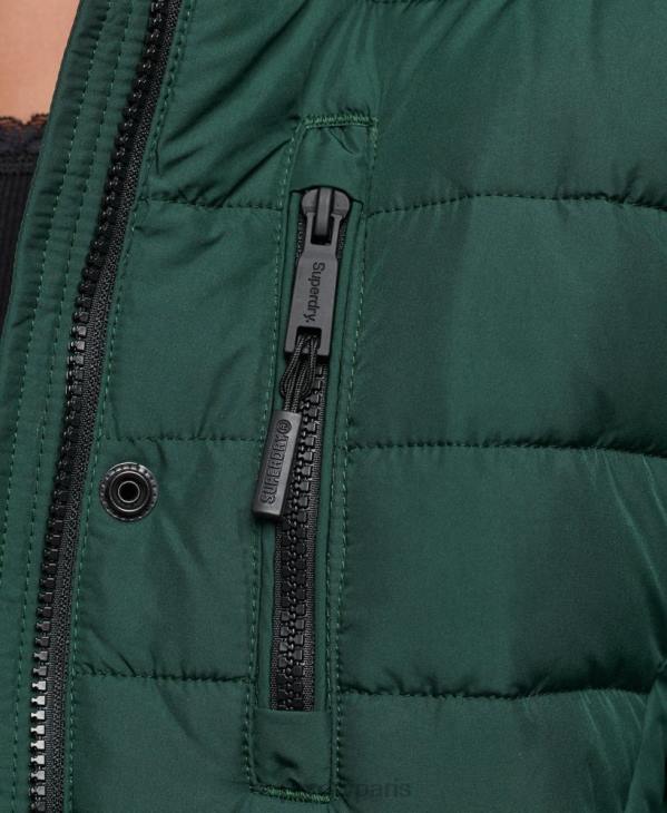 Superdry femmes doudoune longue légère à capuche en fausse fourrure D64Z3702 vêtements vert