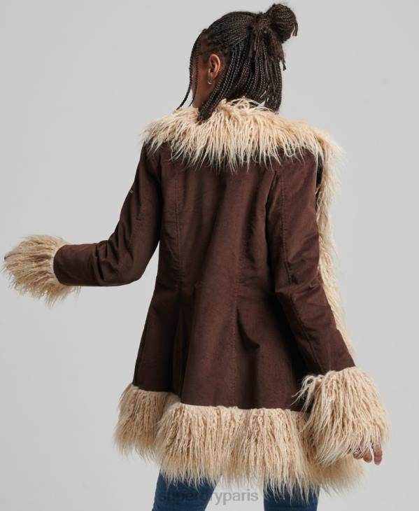 Superdry femmes manteau afghan doublé de fausse fourrure D64Z3643 vêtements brun
