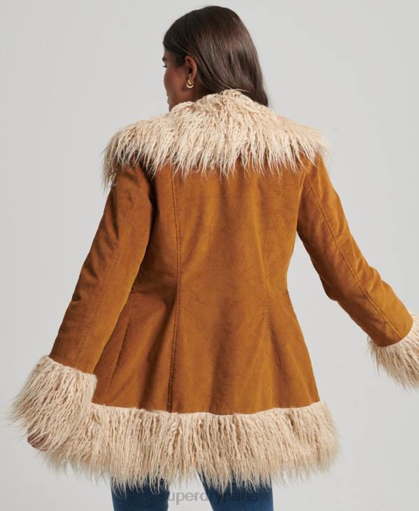 Superdry femmes manteau afghan doublé de fausse fourrure D64Z3737 vêtements brun