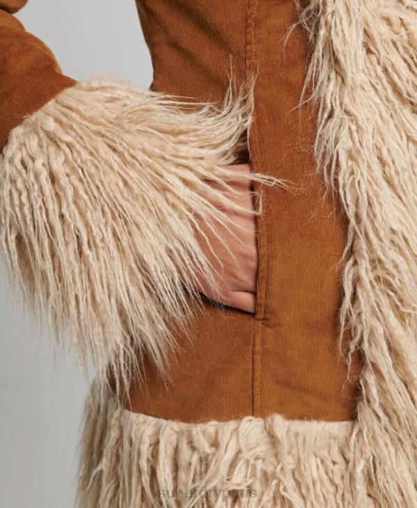 Superdry femmes manteau afghan doublé de fausse fourrure D64Z3737 vêtements brun