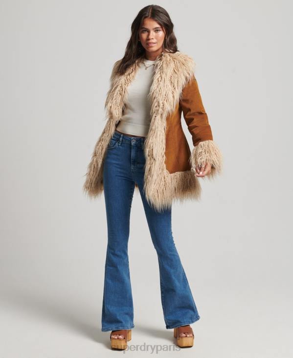 Superdry femmes manteau afghan doublé de fausse fourrure D64Z3737 vêtements brun