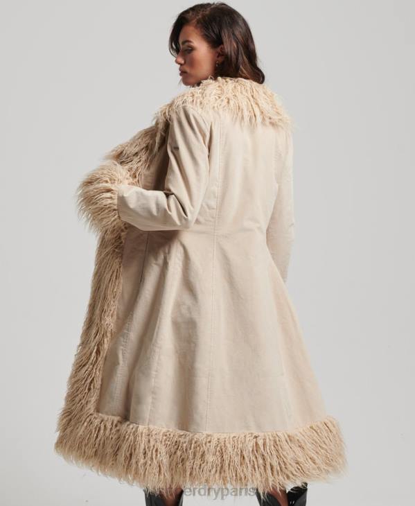Superdry femmes manteau afghan long doublé de fausse fourrure D64Z3824 vêtements brun