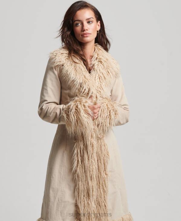 Superdry femmes manteau afghan long doublé de fausse fourrure D64Z3824 vêtements brun
