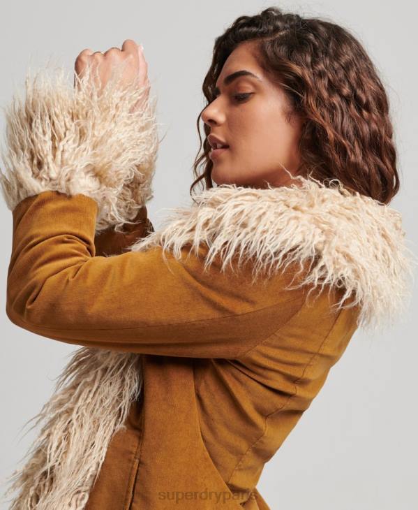 Superdry femmes manteau afghan long doublé de fausse fourrure D64Z3835 vêtements brun