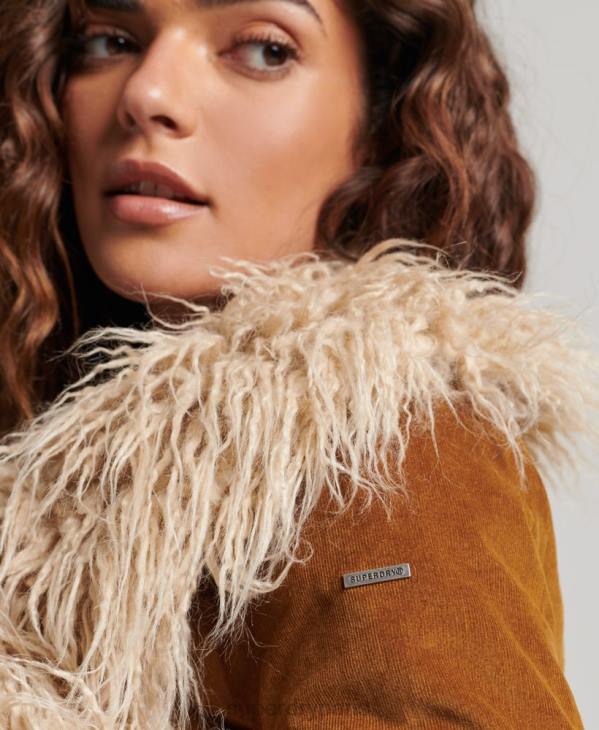 Superdry femmes manteau afghan long doublé de fausse fourrure D64Z3835 vêtements brun