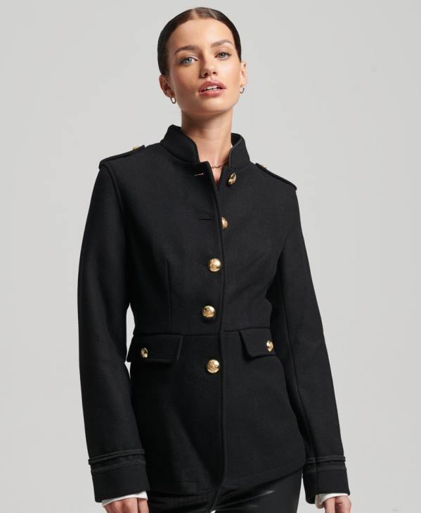 Superdry femmes manteau court en laine militaire D64Z3763 vêtements noir