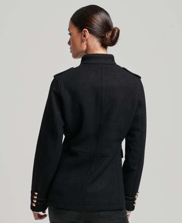 Superdry femmes manteau court en laine militaire D64Z3763 vêtements noir
