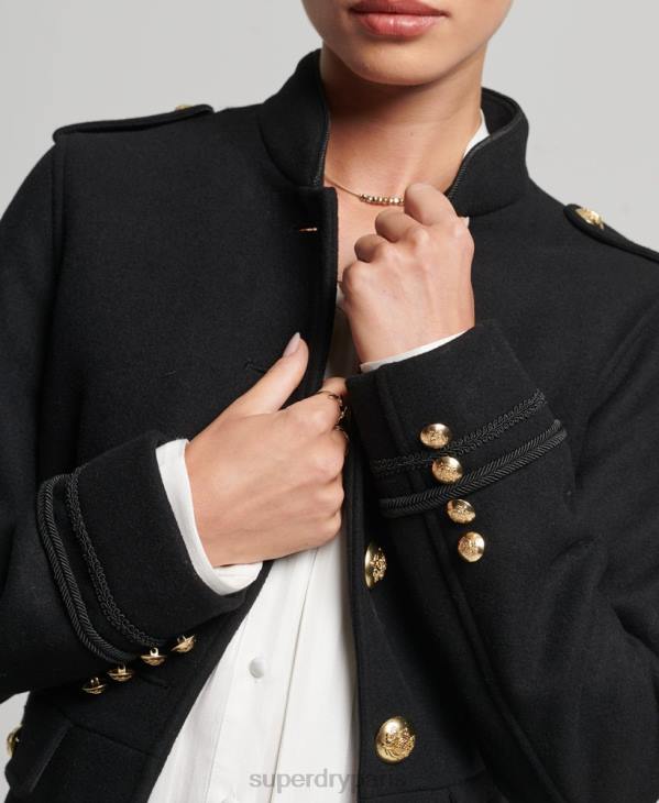 Superdry femmes manteau court en laine militaire D64Z3763 vêtements noir