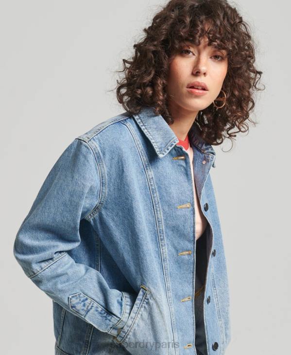 Superdry femmes manteau de corvée en denim vintage D64Z5561 vêtements bleu clair