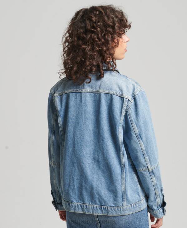 Superdry femmes manteau de corvée en denim vintage D64Z5561 vêtements bleu clair