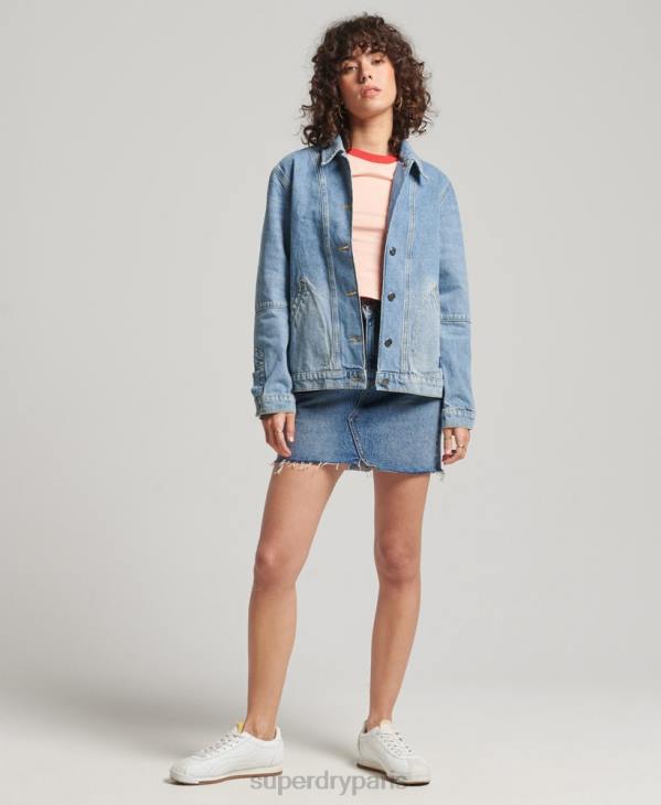 Superdry femmes manteau de corvée en denim vintage D64Z5561 vêtements bleu clair