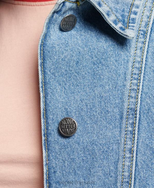 Superdry femmes manteau de corvée en denim vintage D64Z5561 vêtements bleu clair