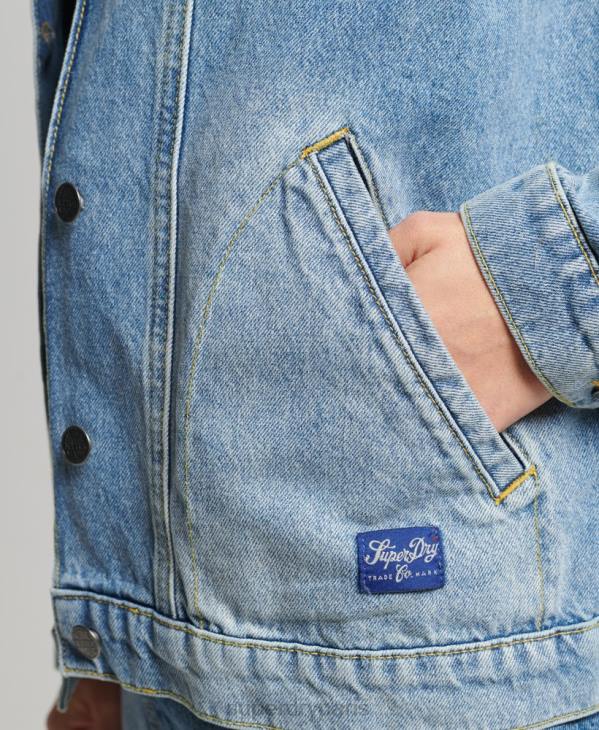 Superdry femmes manteau de corvée en denim vintage D64Z5561 vêtements bleu clair