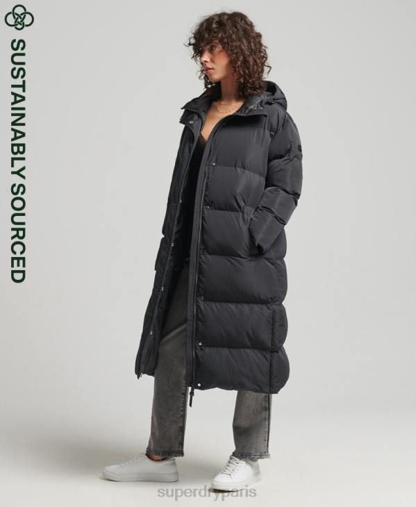 Superdry femmes manteau de couette long D64Z3706 vêtements noir
