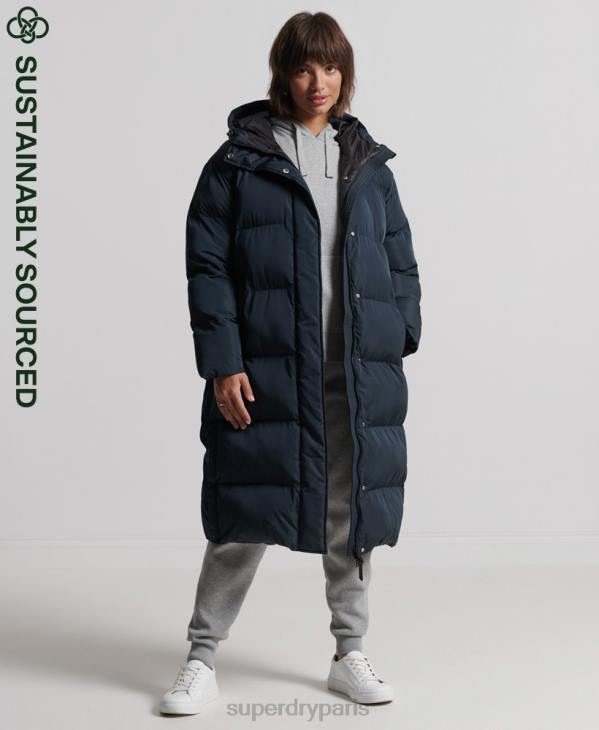 Superdry femmes manteau de couette long D64Z3827 vêtements marine