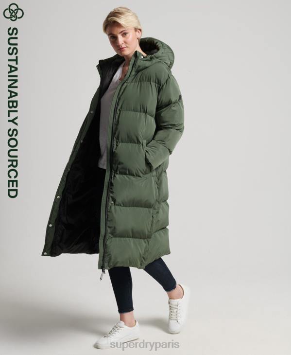 Superdry femmes manteau de couette long D64Z3828 vêtements vert