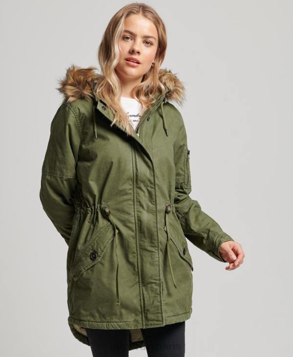 Superdry femmes manteau de parka de terrain D64Z5538 vêtements vert