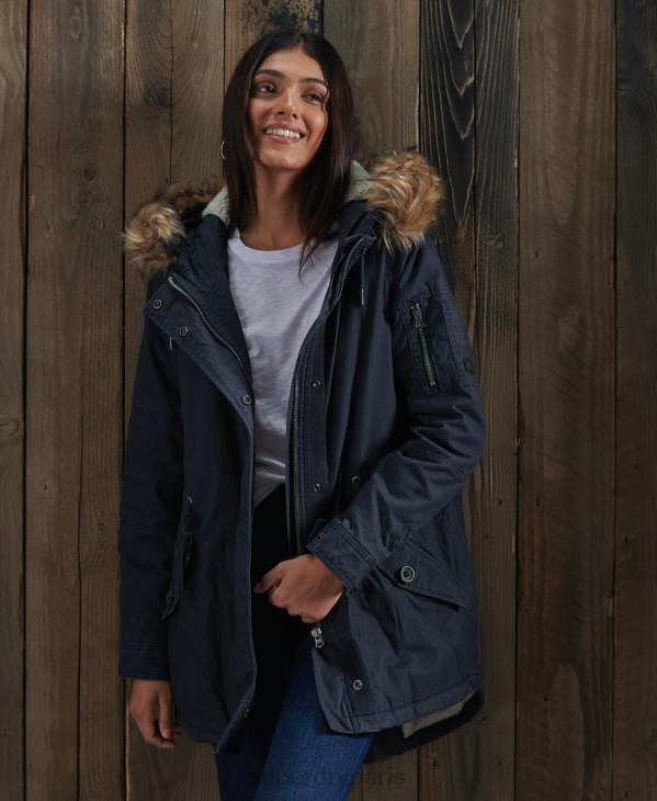 Superdry femmes manteau de parka de terrain D64Z5624 vêtements marine