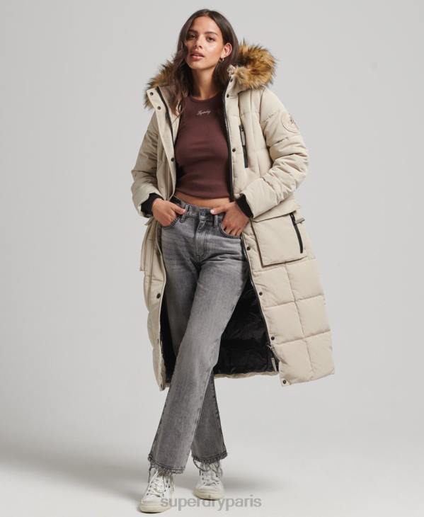 Superdry femmes manteau everest long en fausse fourrure D64Z3601 vêtements crème