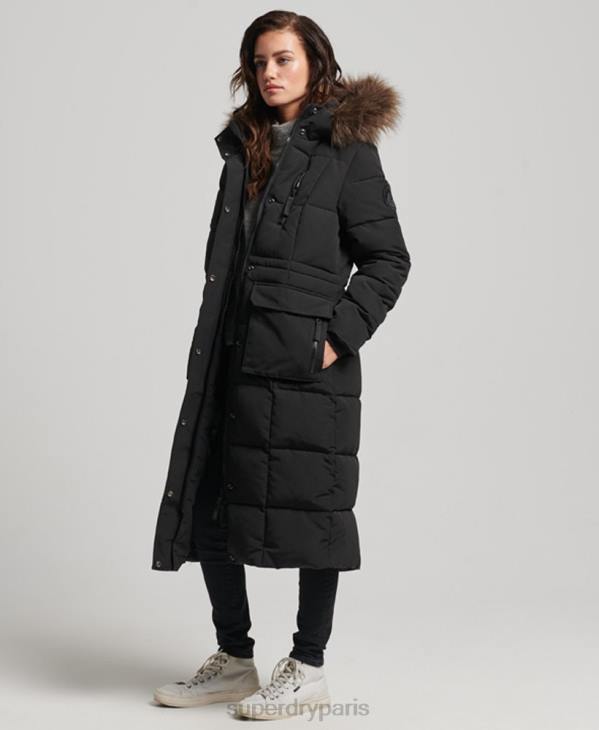 Superdry femmes manteau everest long en fausse fourrure D64Z3623 vêtements noir