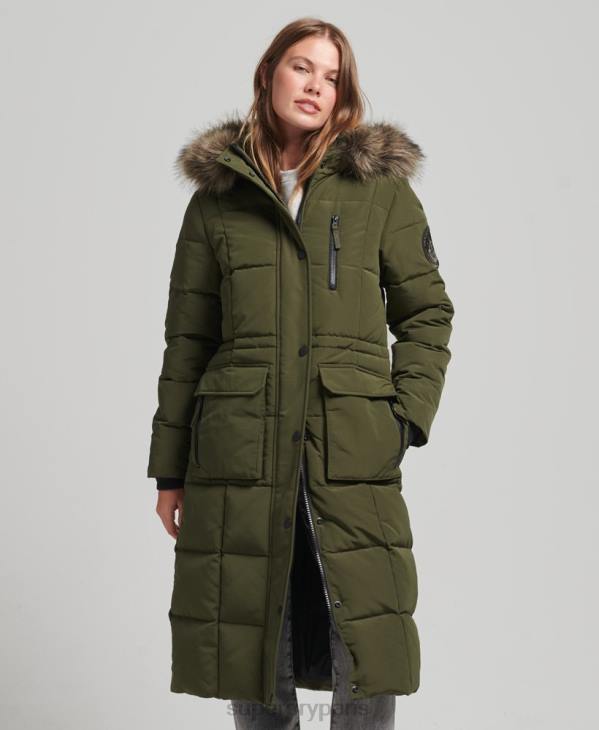 Superdry femmes manteau everest long en fausse fourrure D64Z3681 vêtements vert