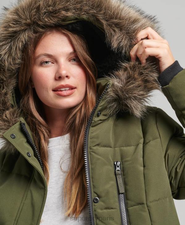 Superdry femmes manteau everest long en fausse fourrure D64Z3681 vêtements vert