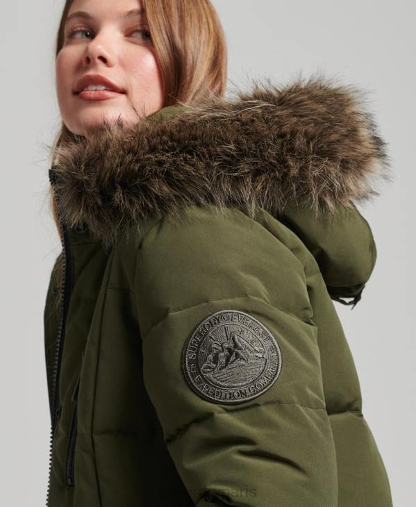 Superdry femmes manteau everest long en fausse fourrure D64Z3681 vêtements vert