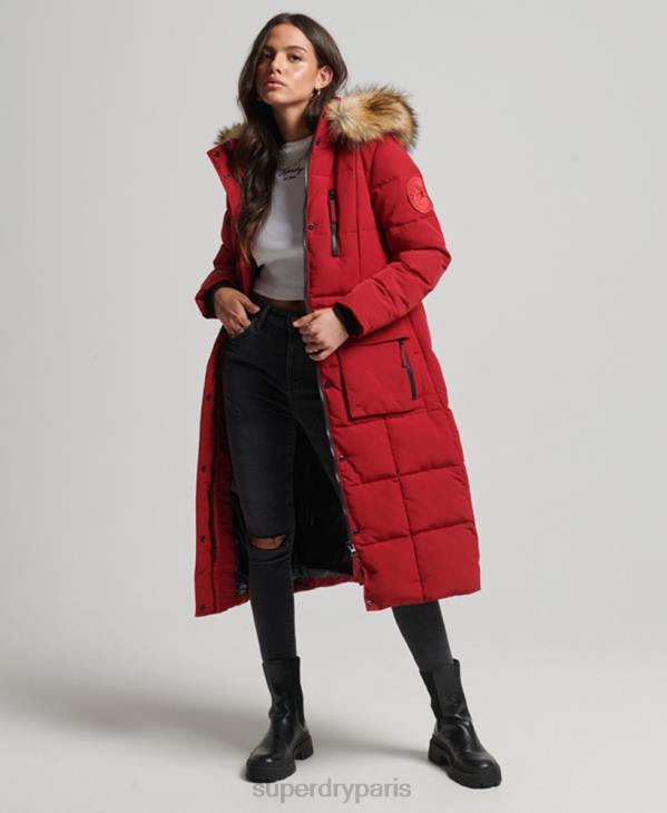 Superdry femmes manteau everest long en fausse fourrure D64Z3682 vêtements rouge