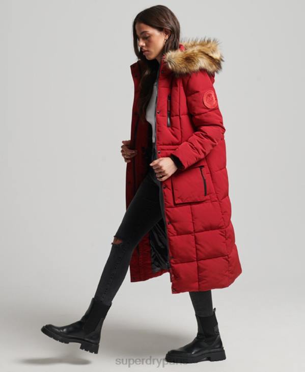Superdry femmes manteau everest long en fausse fourrure D64Z3682 vêtements rouge