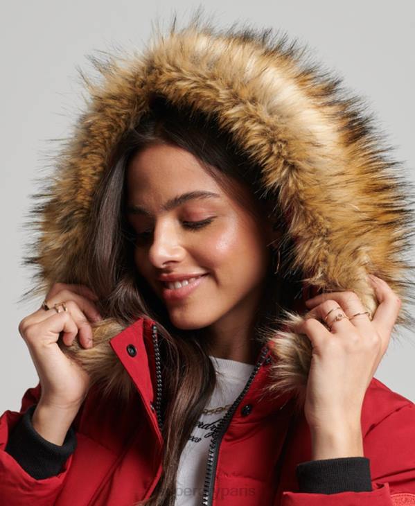 Superdry femmes manteau everest long en fausse fourrure D64Z3682 vêtements rouge