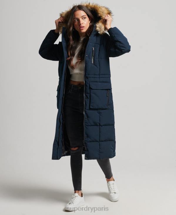 Superdry femmes manteau everest long en fausse fourrure D64Z3764 vêtements marine