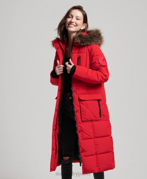 Superdry femmes manteau everest long en fausse fourrure D64Z3810 vêtements rouge