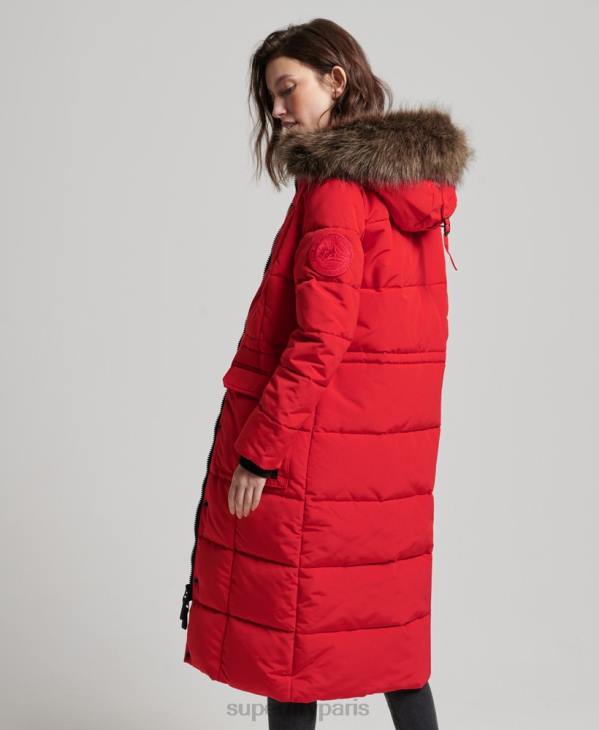 Superdry femmes manteau everest long en fausse fourrure D64Z3810 vêtements rouge
