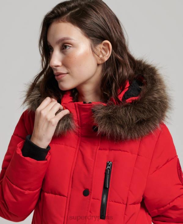 Superdry femmes manteau everest long en fausse fourrure D64Z3810 vêtements rouge