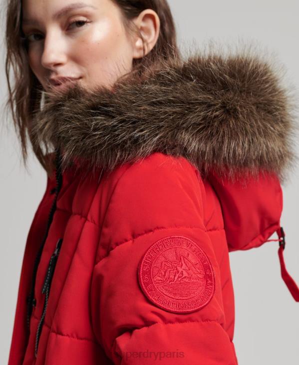 Superdry femmes manteau everest long en fausse fourrure D64Z3810 vêtements rouge