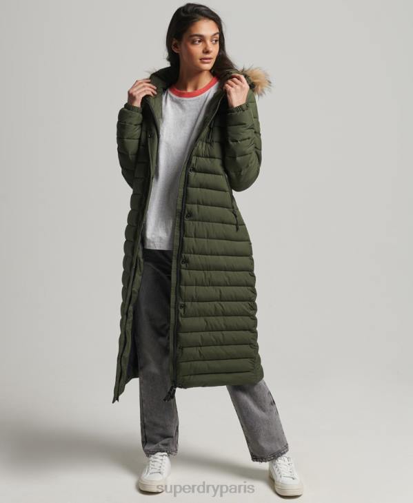 Superdry femmes manteau fuji super long D64Z3649 vêtements kaki