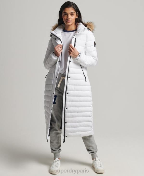 Superdry femmes manteau fuji super long D64Z3778 vêtements blanc