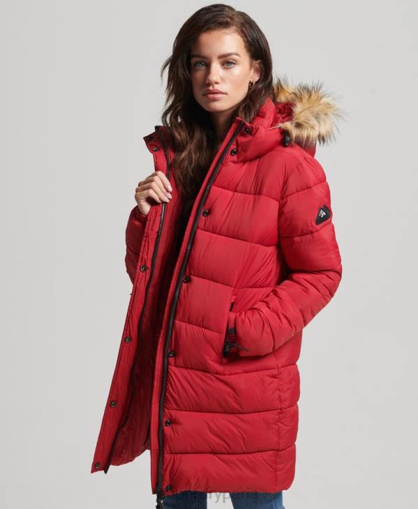 Superdry femmes manteau intermédiaire à capuche D64Z3668 vêtements rouge