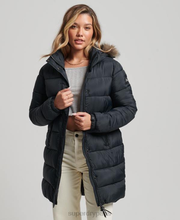 Superdry femmes manteau intermédiaire à capuche D64Z3734 vêtements gris foncé