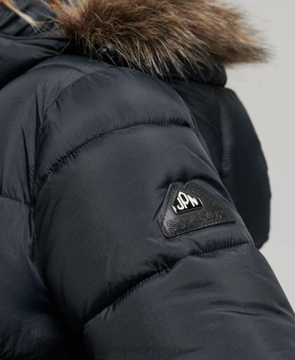 Superdry femmes manteau intermédiaire à capuche D64Z3734 vêtements gris foncé