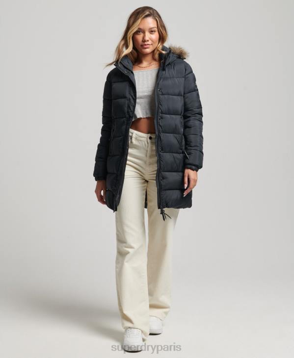 Superdry femmes manteau intermédiaire à capuche D64Z3734 vêtements gris foncé